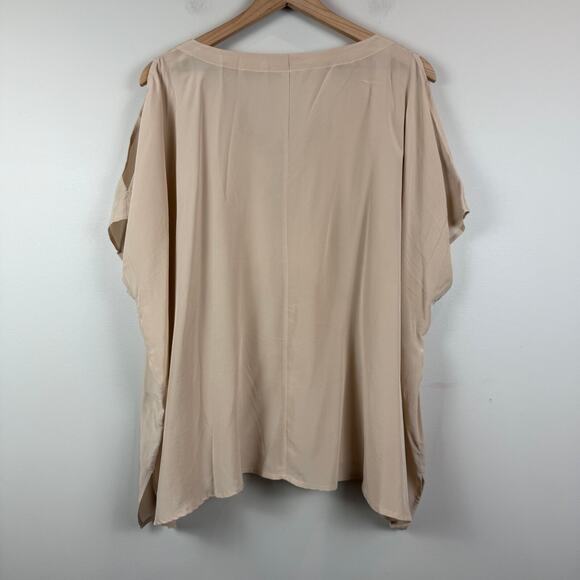 Gold Hawk 100% Silk Top Women's Large Beige Cold Shoulder Lace-Up Blouse Neutral - Picture 2 of 9